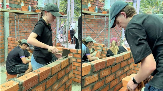 Xem du khách Tây làm phụ hồ, thợ xây ở miền Tây, dân mạng khen quá chuyên nghiệp