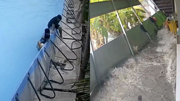 Cảnh 'khối nghỉ hè' phá sập hồ bơi, cuốn trôi đồ đạc khiến dân mạng ngẩn ngơ