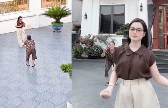 Khoảnh khắc bà cụ U90 lưng còng vẫn nhảy TikTok cùng cháu gái gây sốt mạng