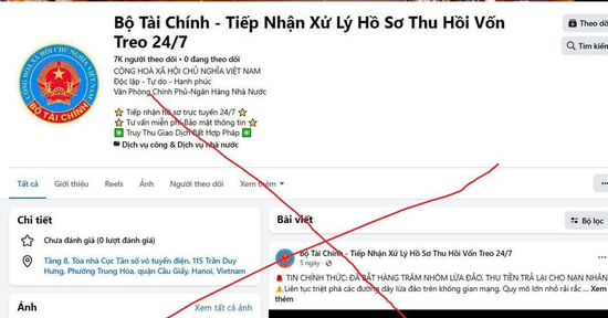 Cảnh báo giả mạo trang Facebook của Bộ Tài chính để lừa đảo