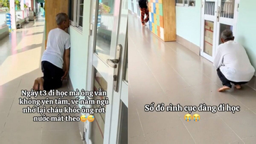 Xúc động clip 'cục vàng' đi mẫu giáo đã 3 ngày, ông vẫn dán mắt vào cửa lớp